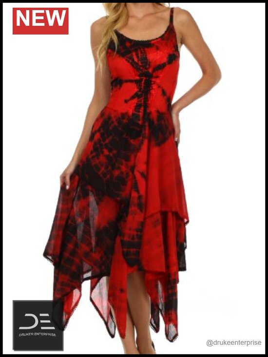 Dresses & Skirts - Tie-Dye Corset Bodice Handkerchief Hem Dress – Adjustable Straps, Cotton Blend